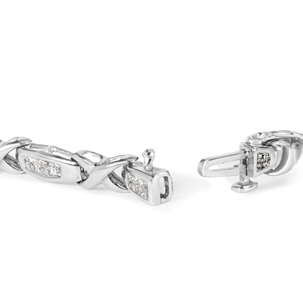14k white gold 1ctw princess diamond invisible set tennis bracelet 7 bijoux-nyc direct