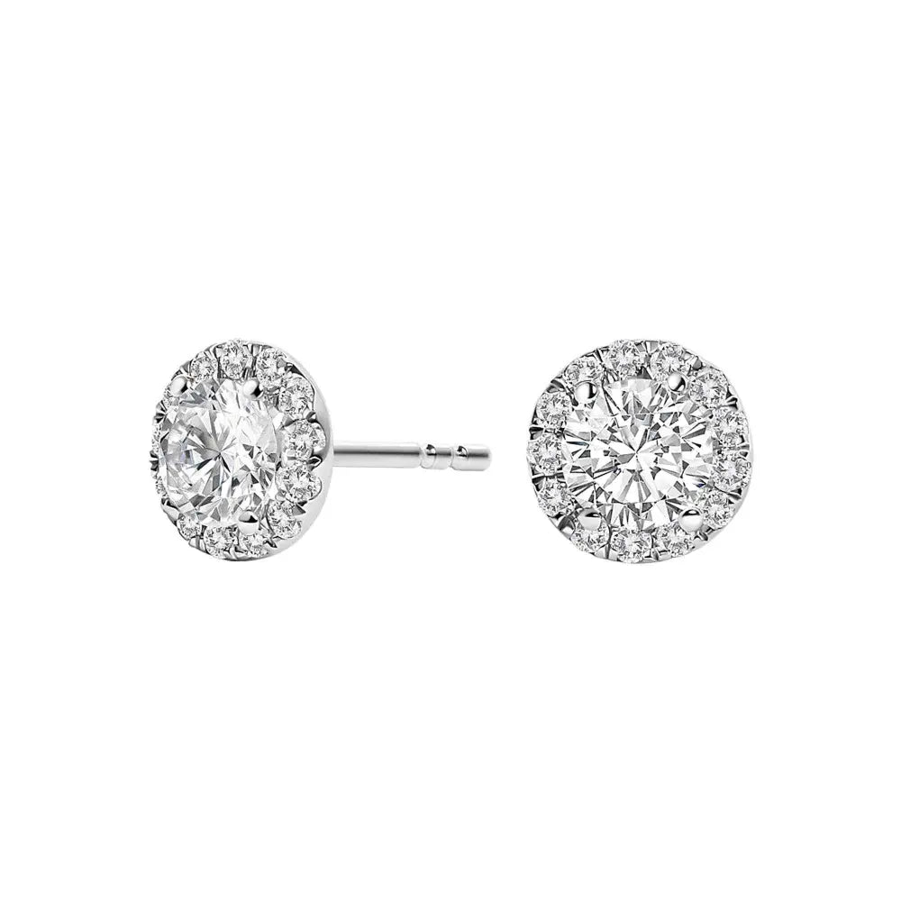 14K White Gold 1.0 Cttw Lab-Grown Diamond Halo Stud Earring (F-G Color, VS1-VS2 Clarity) - Bijoux-NYC Direct