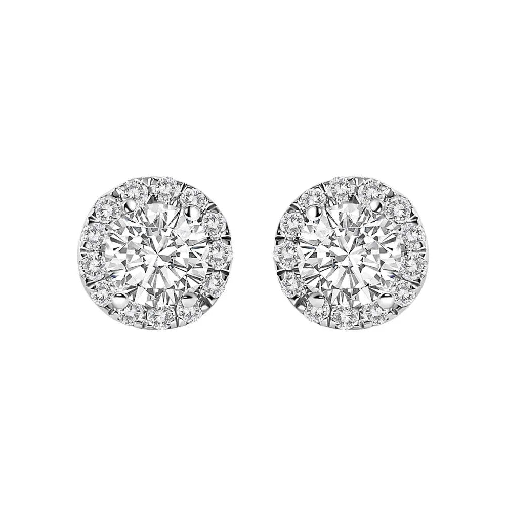 14K White Gold 1.0 Cttw Lab-Grown Diamond Halo Stud Earring (F-G Color, VS1-VS2 Clarity) - Bijoux-NYC Direct