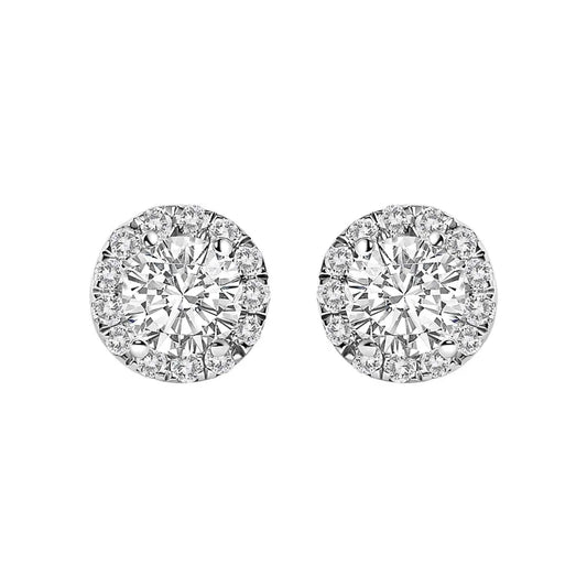 14K White Gold 1.0 Cttw Lab-Grown Diamond Halo Stud Earring (F-G Color, VS1-VS2 Clarity) - Bijoux-NYC Direct