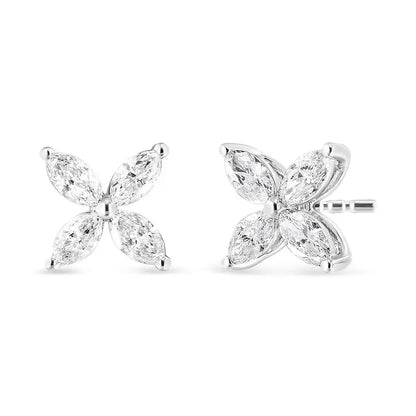14K White Gold 1.0 Cttw Marquise Diamond 8 Stone Floral Leaf Stud Earrings (H-I Color, SI2-I1 Clarity) - Bijoux-NYC Direct