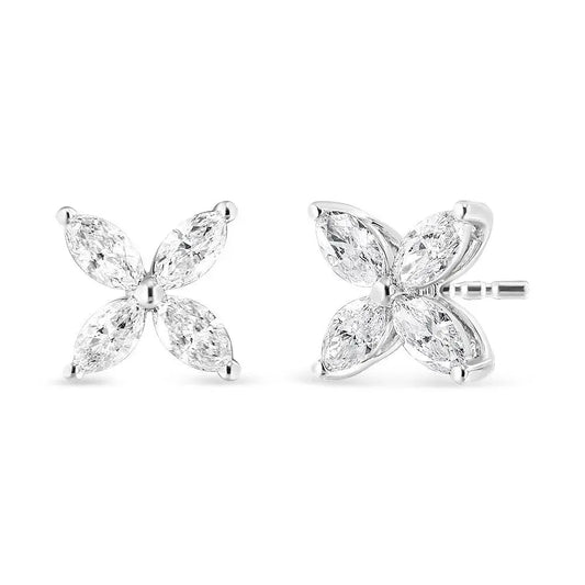 14K White Gold 1.0 Cttw Marquise Diamond 8 Stone Floral Leaf Stud Earrings (H-I Color, SI2-I1 Clarity) - Bijoux-NYC Direct