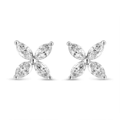 14K White Gold 1.0 Cttw Marquise Diamond 8 Stone Floral Leaf Stud Earrings (H-I Color, SI2-I1 Clarity) - Bijoux-NYC Direct