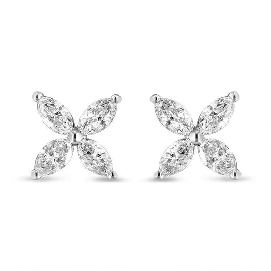 14K White Gold 1.0 Cttw Marquise Diamond 8 Stone Floral Leaf Stud Earrings (H-I Color, SI2-I1 Clarity) - Bijoux-NYC Direct