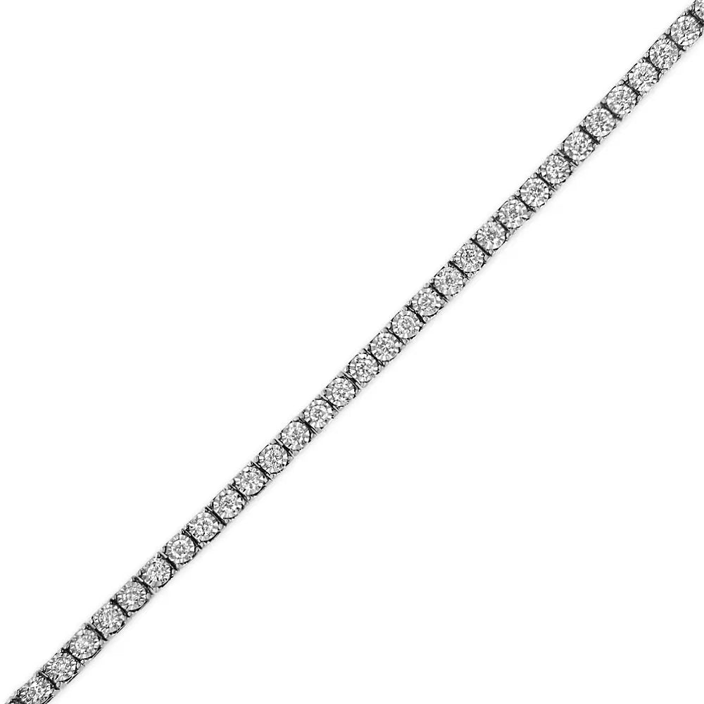 14K White Gold 1.0 Cttw Miracle Set Round-Cut Lab Grown Diamond Illusion Tennis Bracelet (F-G Color, VS2-SI1 Clarity) Size 7" - Bijoux-NYC Direct