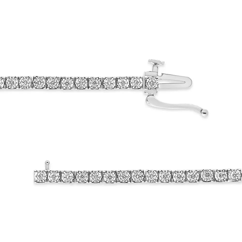 14K White Gold 1.0 Cttw Miracle Set Round-Cut Lab Grown Diamond Illusion Tennis Bracelet (F-G Color, VS2-SI1 Clarity) Size 7" - Bijoux-NYC Direct