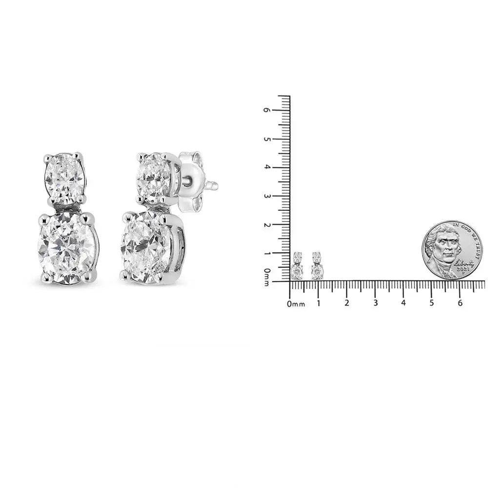14K White Gold 1.0 Cttw Oval Lab Grown Diamond 2 Stone Drop and Dangle Stud Earrings (G-H Color, VS2-SI1 Clarity) - Bijoux-NYC Direct