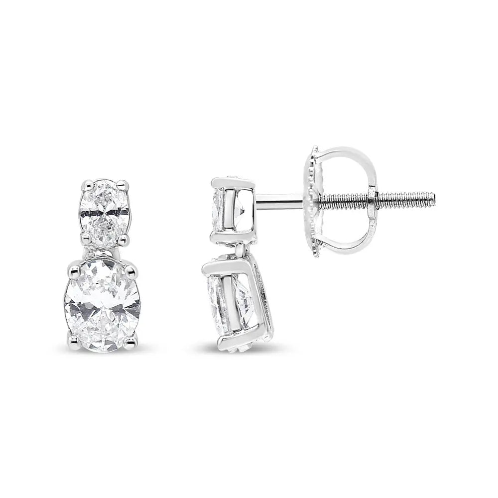 14K White Gold 1.0 Cttw Oval Lab Grown Diamond 2 Stone Drop and Dangle Stud Earrings (G-H Color, VS2-SI1 Clarity) - Bijoux-NYC Direct