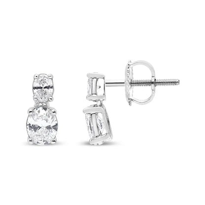 14K White Gold 1.0 Cttw Oval Lab Grown Diamond 2 Stone Drop and Dangle Stud Earrings (G-H Color, VS2-SI1 Clarity) - Bijoux-NYC Direct
