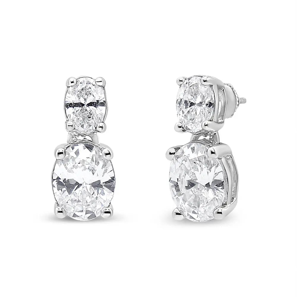 14K White Gold 1.0 Cttw Oval Lab Grown Diamond 2 Stone Drop and Dangle Stud Earrings (G-H Color, VS2-SI1 Clarity) - Bijoux-NYC Direct