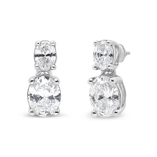 14K White Gold 1.0 Cttw Oval Lab Grown Diamond 2 Stone Drop and Dangle Stud Earrings (G-H Color, VS2-SI1 Clarity) - Bijoux-NYC Direct