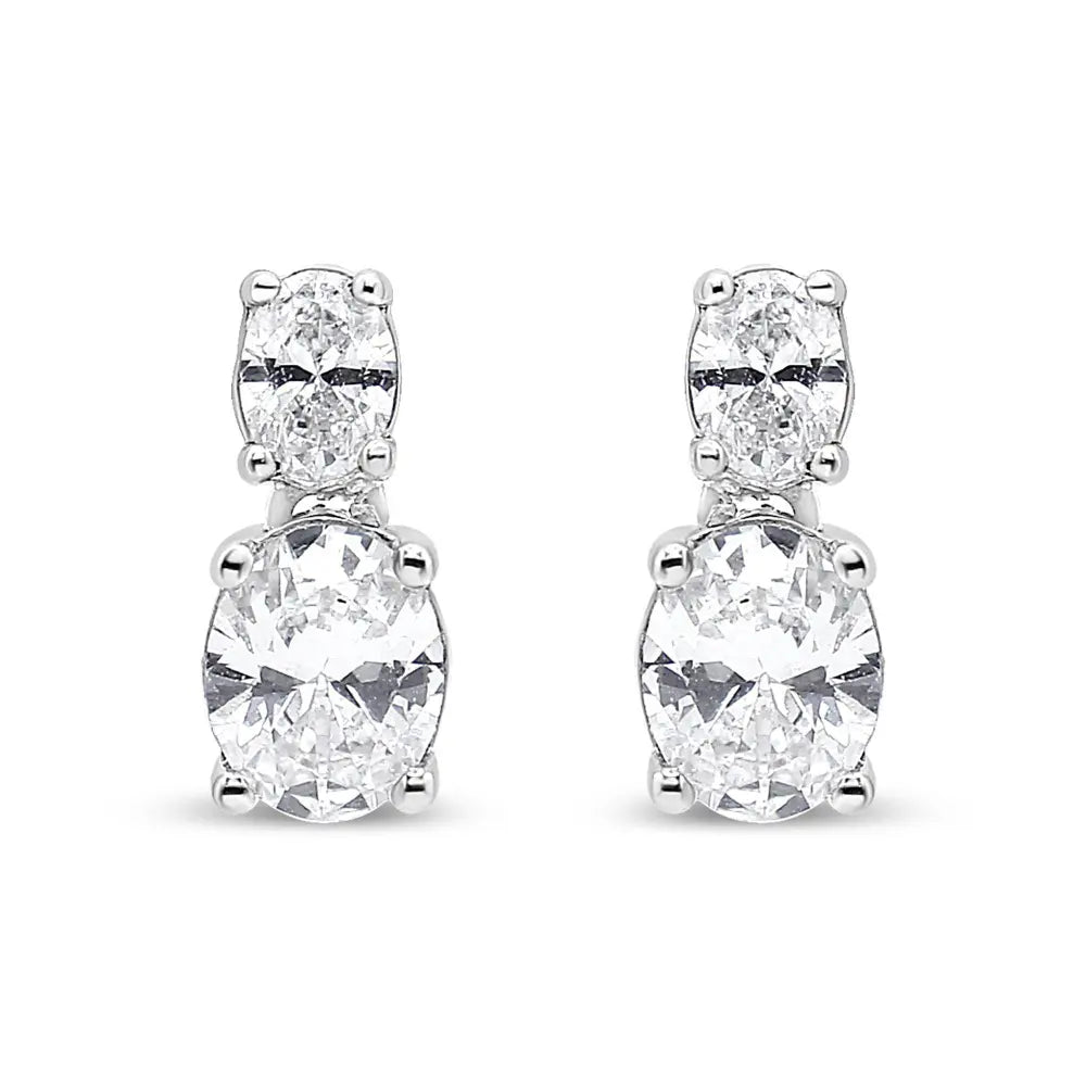 14K White Gold 1.0 Cttw Oval Lab Grown Diamond 2 Stone Drop and Dangle Stud Earrings (G-H Color, VS2-SI1 Clarity) - Bijoux-NYC Direct