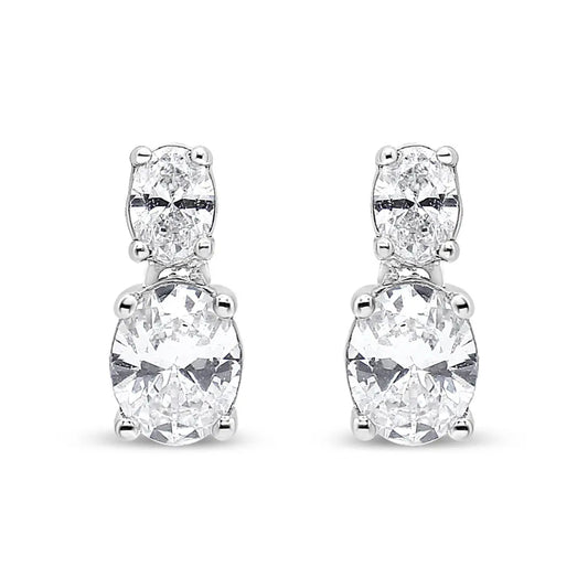 14K White Gold 1.0 Cttw Oval Lab Grown Diamond 2 Stone Drop and Dangle Stud Earrings (G-H Color, VS2-SI1 Clarity) - Bijoux-NYC Direct