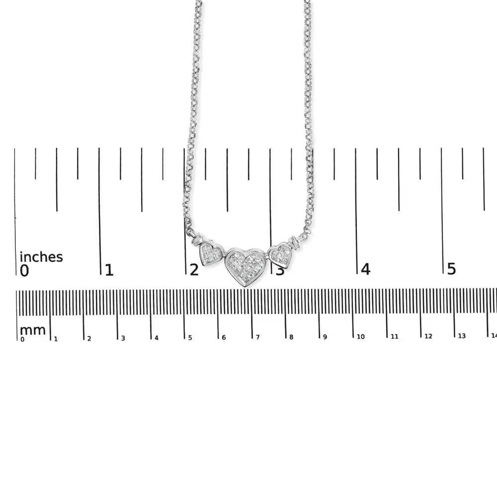 14k white gold 1.0 cttw princess diamond three heart 18 inch necklace bijoux-nyc direct