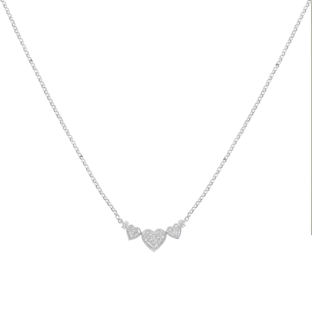14k white gold 1.0 cttw princess diamond three heart 18 inch necklace bijoux-nyc direct