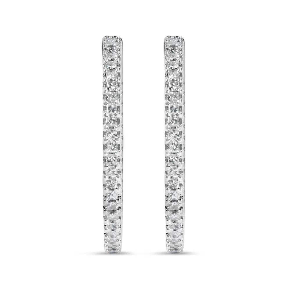 14K White Gold 1.0 Cttw Princess Diamond Inside Out Hoop Earrings (H-I Color, I1-I2 Clarity) - 23 MM - Bijoux-NYC Direct