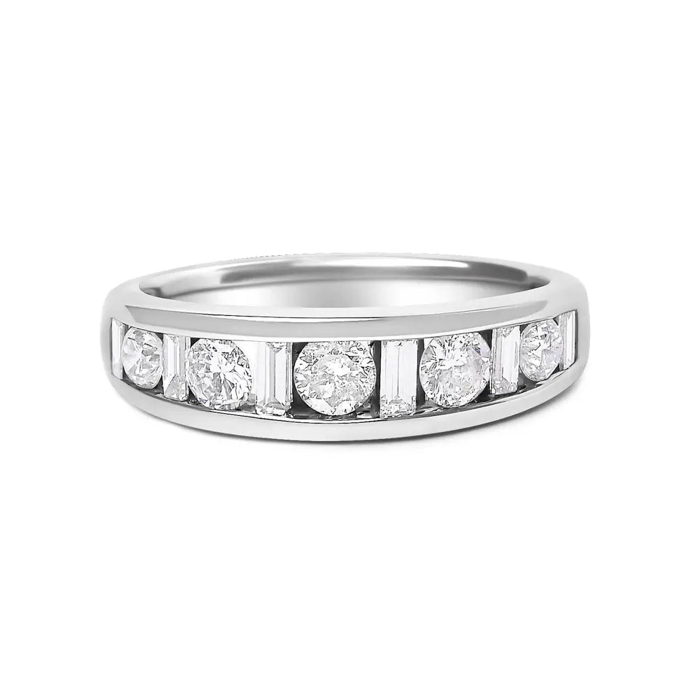 14k white gold 1.0 cttw round and baguette diamond channel band ring bijoux-nyc direct
