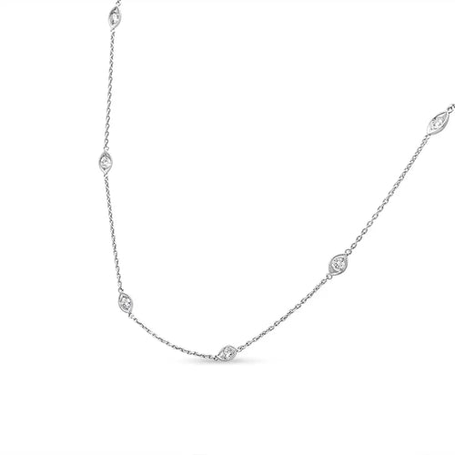 1.00 cttw diamond marquise milgrain station 18 inch necklace 14k white gold bijoux-nyc direct