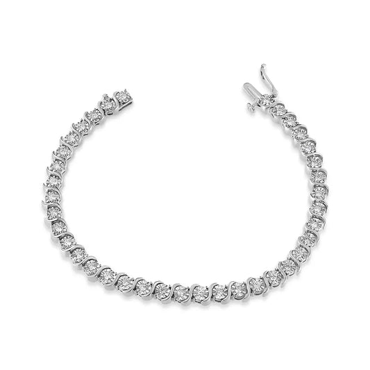 14K White Gold 1.00 Cttw Lab Grown Diamond Round Miracle Plate and "S" Link Tennis Bracelet (F-G Color, VS2-SI1 Clarity) Size 7" - Bijoux-NYC Direct