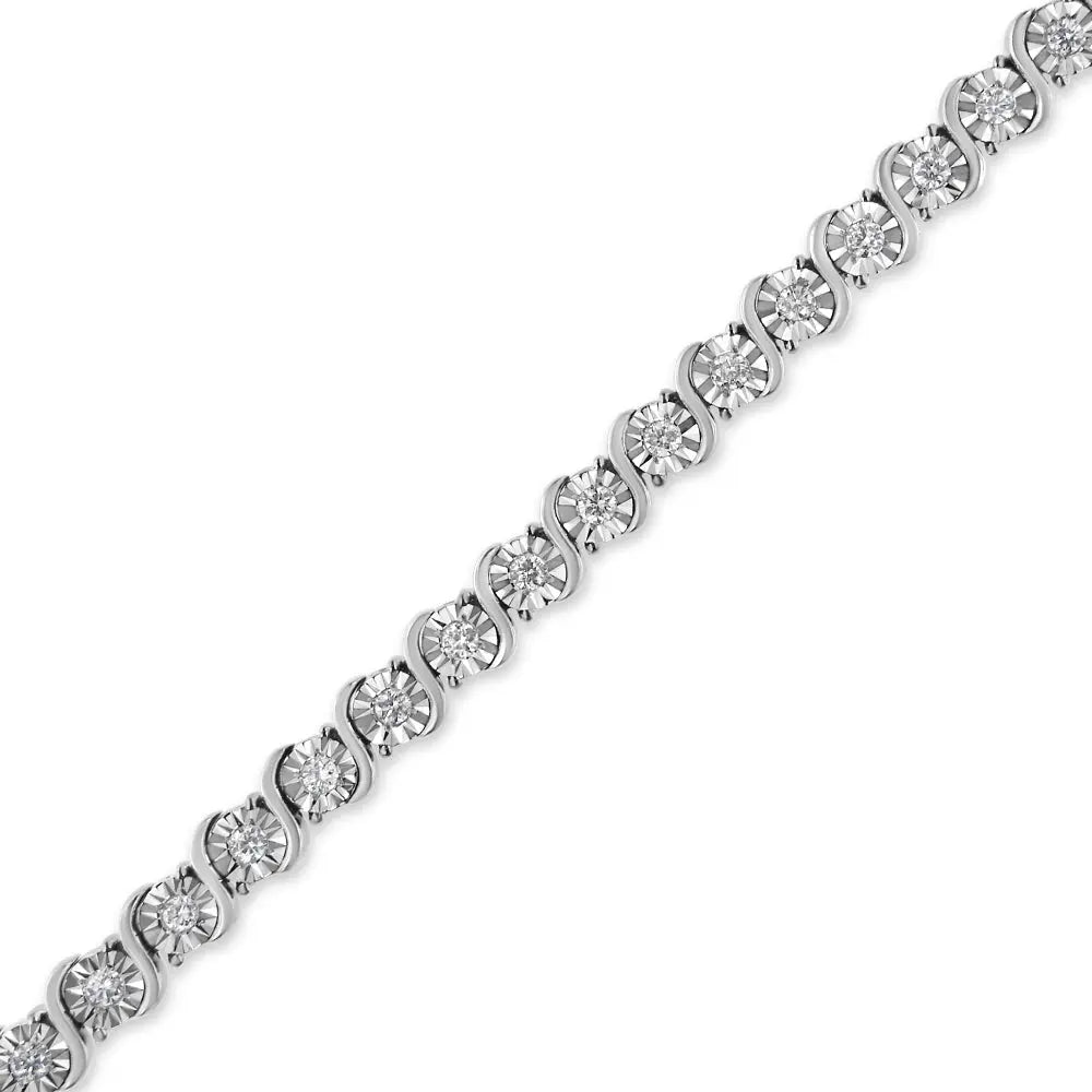 14K White Gold 1.00 Cttw Lab Grown Diamond Round Miracle Plate and "S" Link Tennis Bracelet (F-G Color, VS2-SI1 Clarity) Size 7" - Bijoux-NYC Direct