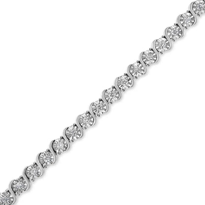 14K White Gold 1.00 Cttw Lab Grown Diamond Round Miracle Plate and "S" Link Tennis Bracelet (F-G Color, VS2-SI1 Clarity) Size 7" - Bijoux-NYC Direct