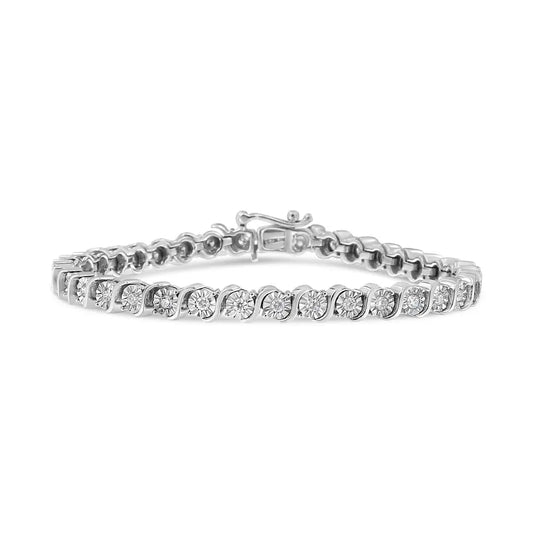 14K White Gold 1.00 Cttw Lab Grown Diamond Round Miracle Plate and "S" Link Tennis Bracelet (F-G Color, VS2-SI1 Clarity) Size 7" - Bijoux-NYC Direct