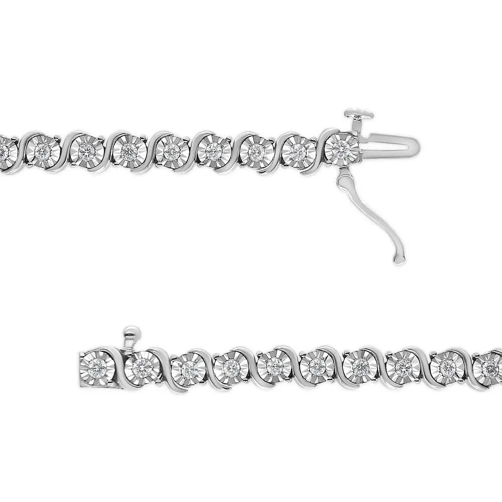 14K White Gold 1.00 Cttw Lab Grown Diamond Round Miracle Plate and "S" Link Tennis Bracelet (F-G Color, VS2-SI1 Clarity) Size 7" - Bijoux-NYC Direct