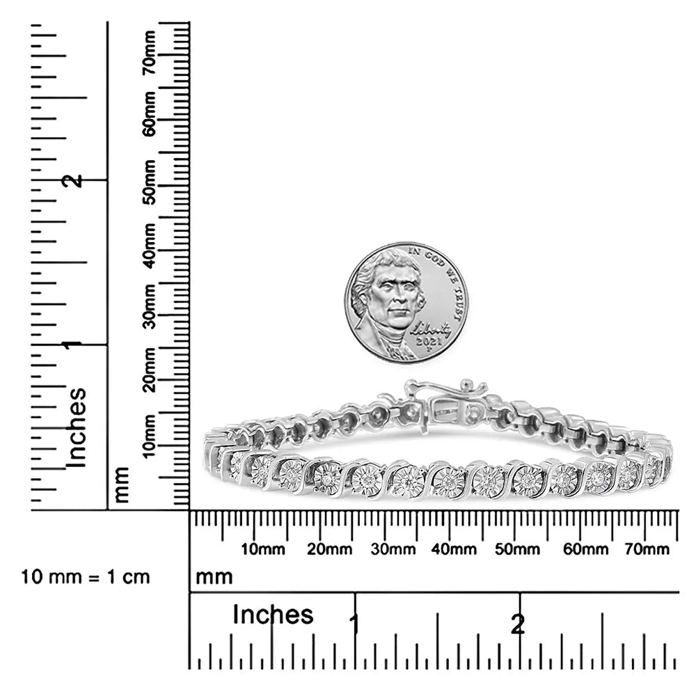 14K White Gold 1.00 Cttw Lab Grown Diamond Round Miracle Plate and "S" Link Tennis Bracelet (F-G Color, VS2-SI1 Clarity) Size 7" - Bijoux-NYC Direct