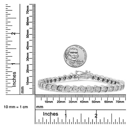 14K White Gold 1.00 Cttw Lab Grown Diamond Round Miracle Plate and "S" Link Tennis Bracelet (F-G Color, VS2-SI1 Clarity) Size 7" - Bijoux-NYC Direct