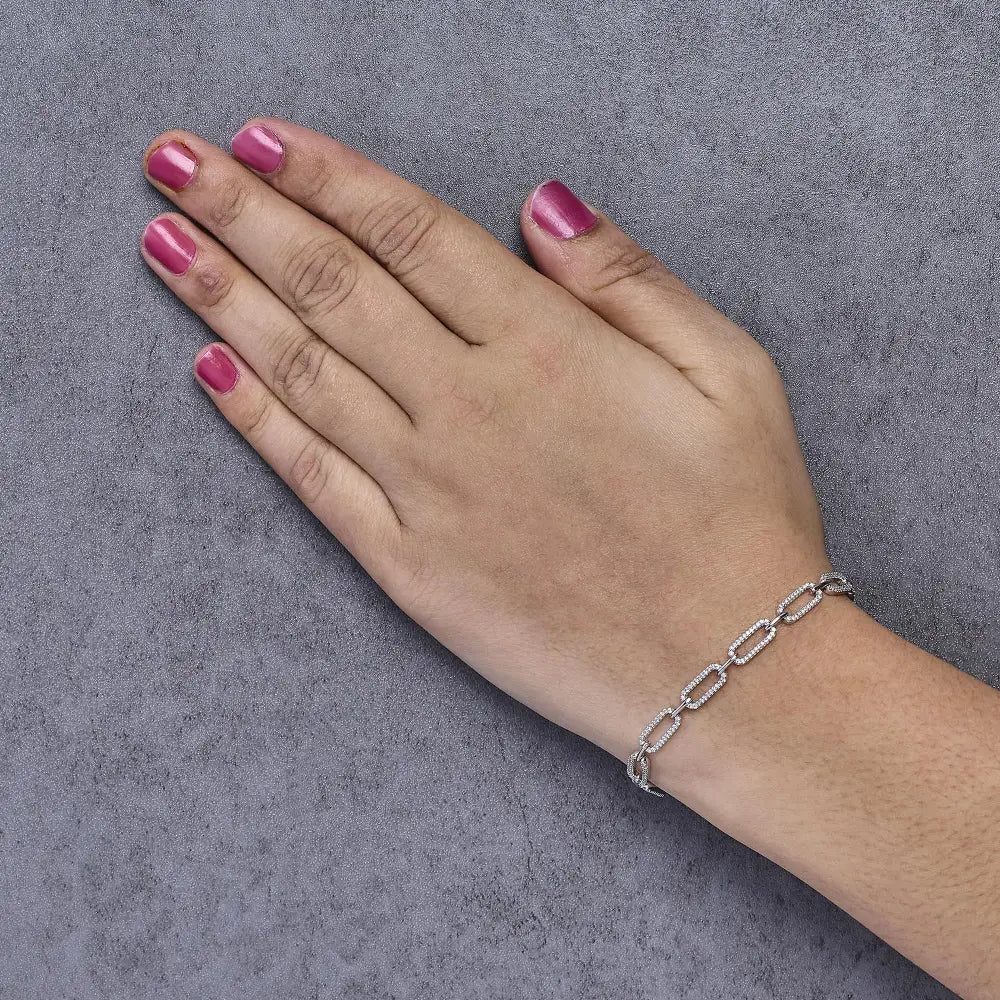 1.00 ct diamond paperclip link bracelet in 14k white gold – 7’’