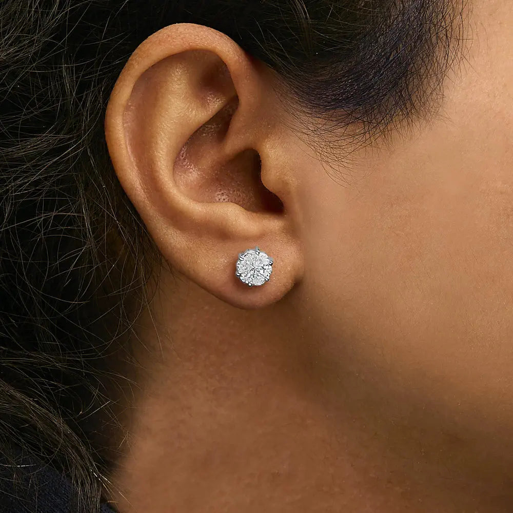 14K White Gold 1.00 Cttw Pie Cut Diamond Solitaire Style Stud Earring (H-I Color, SI1-SI2 Clarity) - Bijoux-NYC Direct