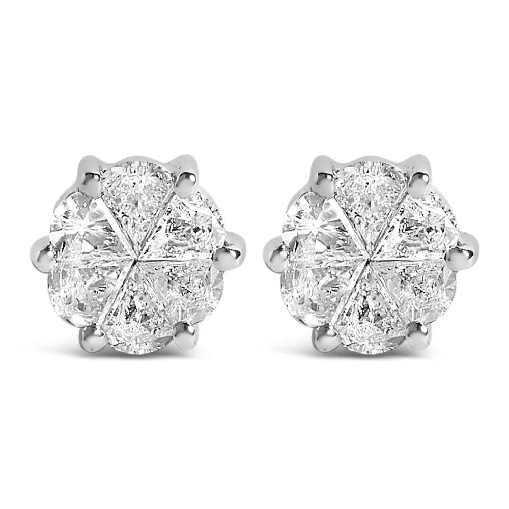 14K White Gold 1.00 Cttw Pie Cut Diamond Solitaire Style Stud Earring (H-I Color, SI1-SI2 Clarity) - Bijoux-NYC Direct