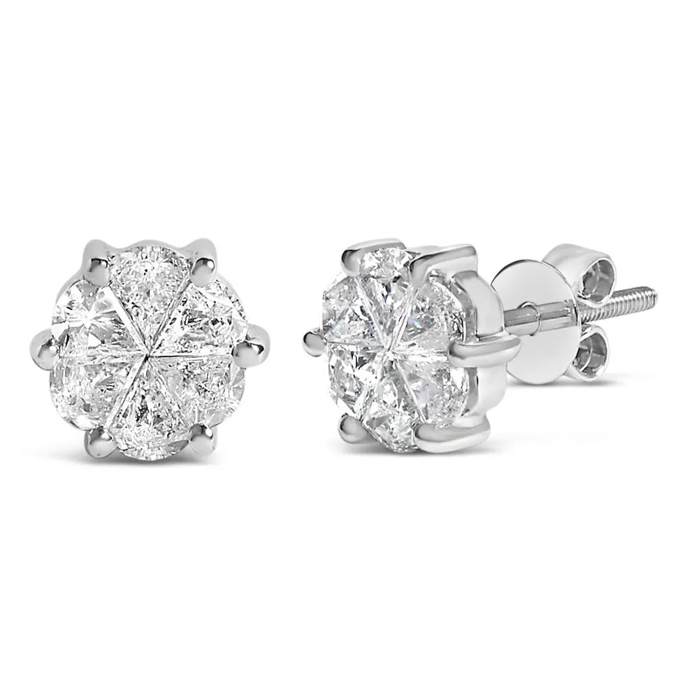 14K White Gold 1.00 Cttw Pie Cut Diamond Solitaire Style Stud Earring (H-I Color, SI1-SI2 Clarity) - Bijoux-NYC Direct