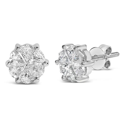 14K White Gold 1.00 Cttw Pie Cut Diamond Solitaire Style Stud Earring (H-I Color, SI1-SI2 Clarity) - Bijoux-NYC Direct