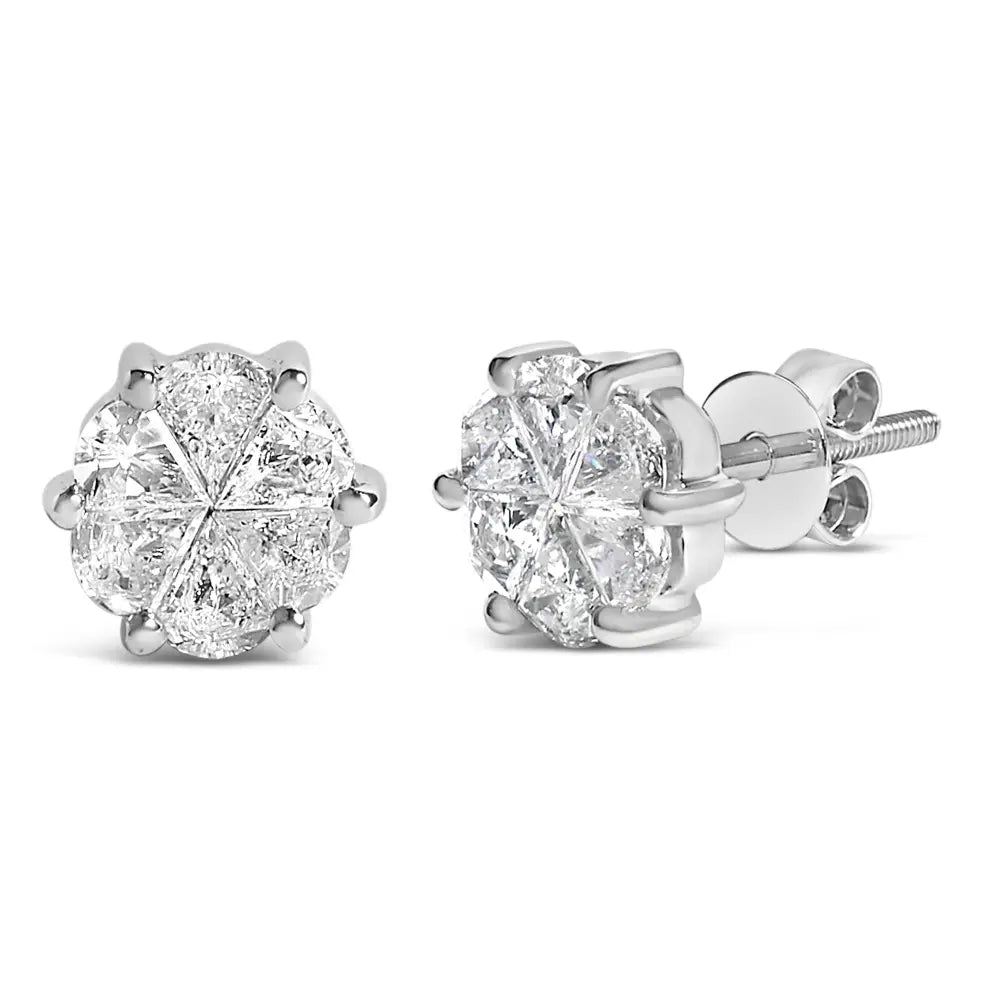 14k white gold 1.00 cttw pie cut diamond solitaire stud earrings bijoux-nyc direct