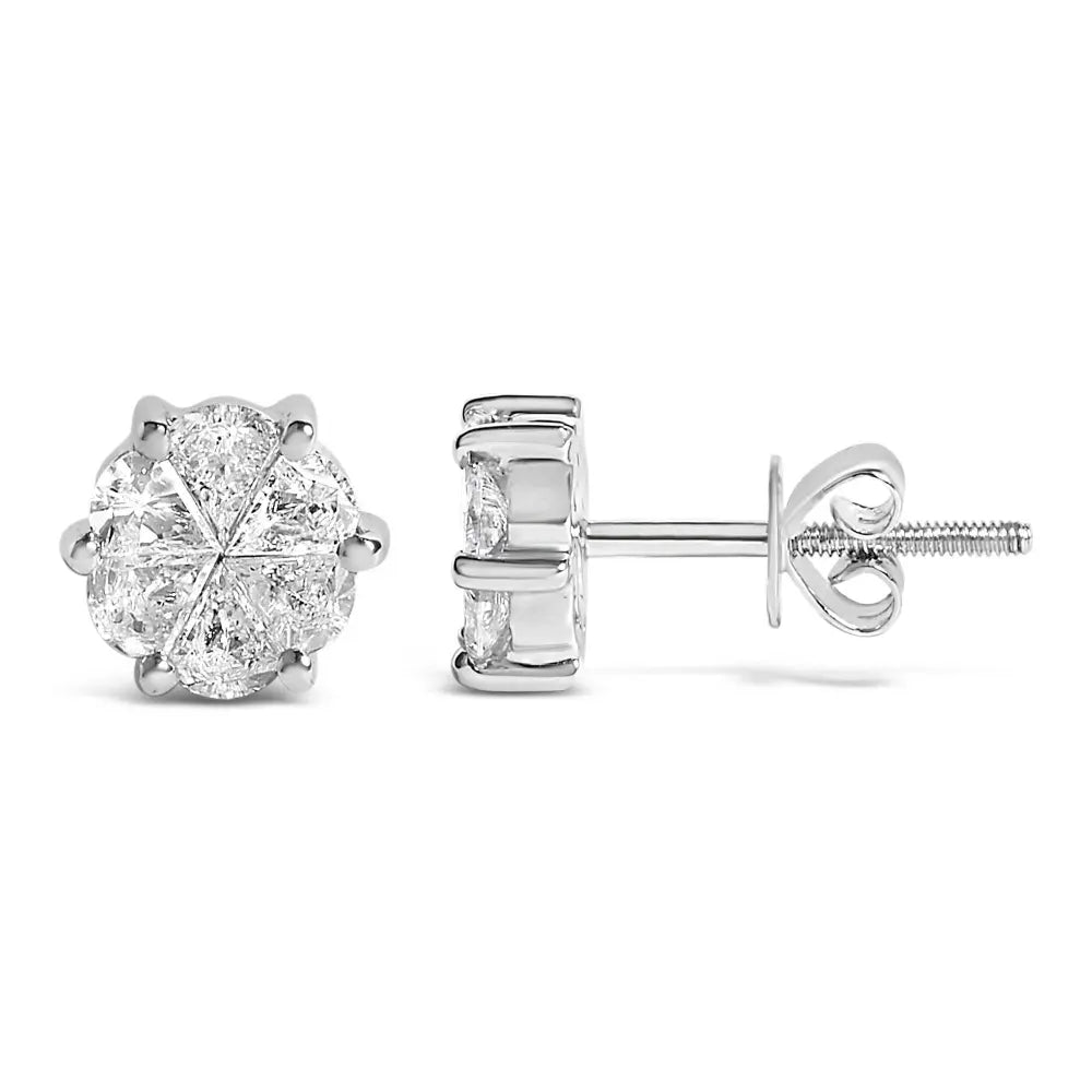 14K White Gold 1.00 Cttw Pie Cut Diamond Solitaire Style Stud Earring (H-I Color, SI1-SI2 Clarity) - Bijoux-NYC Direct