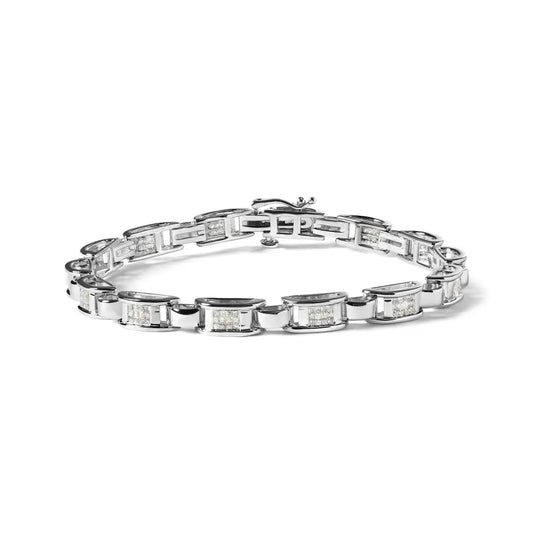 14K White Gold 1.00 Cttw Princess-Cut Diamond Link Bracelet (I-J Color, I1-I2 Clarity) - Size 7.25 - Bijoux-NYC Direct