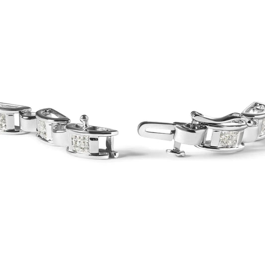 14K White Gold 1.00 Cttw Princess-Cut Diamond Link Bracelet (I-J Color, I1-I2 Clarity) - Size 7.25 - Bijoux-NYC Direct