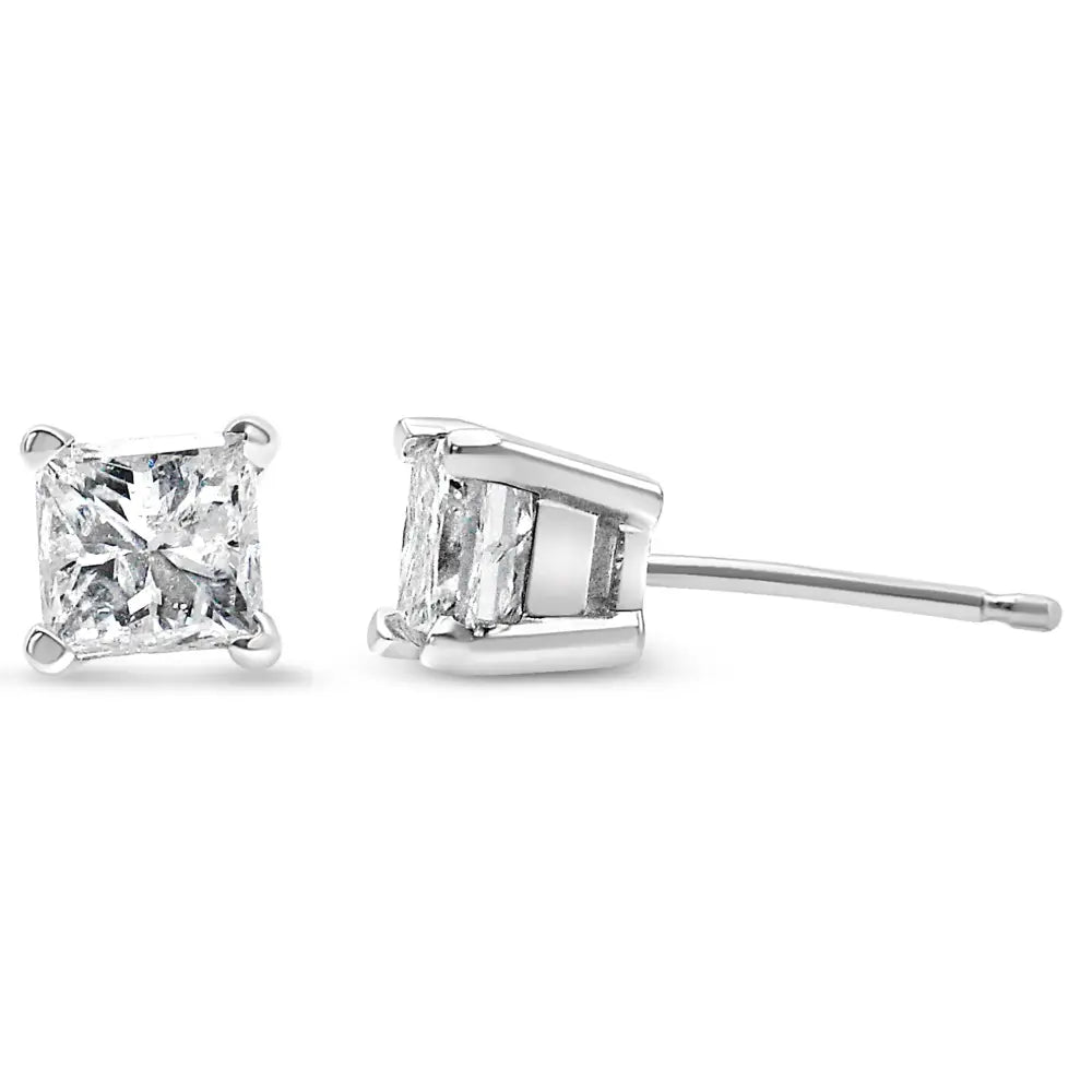 1ctw princess cut diamond solitaire stud earrings in 14k white gold bijoux-nyc direct