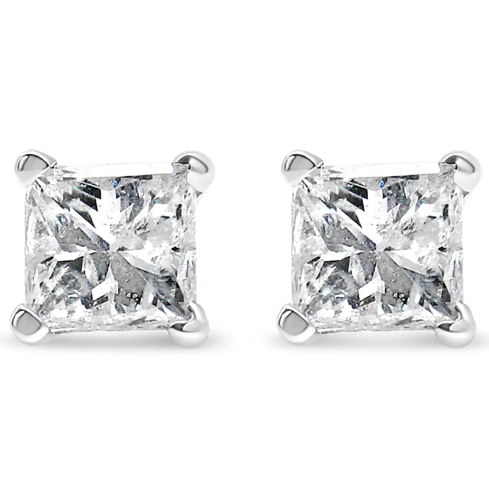 1ctw princess cut diamond solitaire stud earrings in 14k white gold bijoux-nyc direct