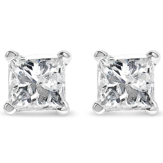 14K White Gold 1.00 Cttw Princess-Cut Square Near Colorless Diamond Classic 4-Prong Solitaire Stud Earrings (G-H Color, SI1-SI2 Clarity) - Bijoux-NYC Direct