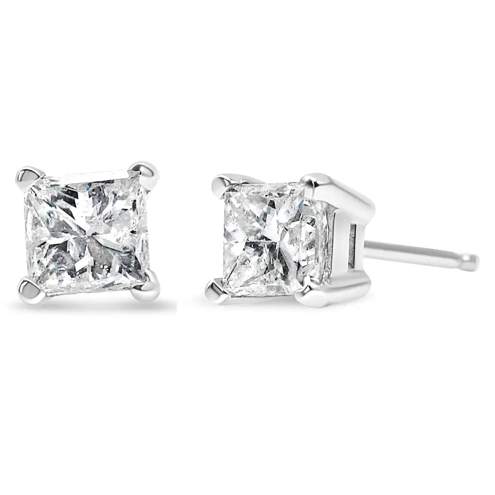 1ctw princess cut diamond solitaire stud earrings in 14k white gold bijoux-nyc direct