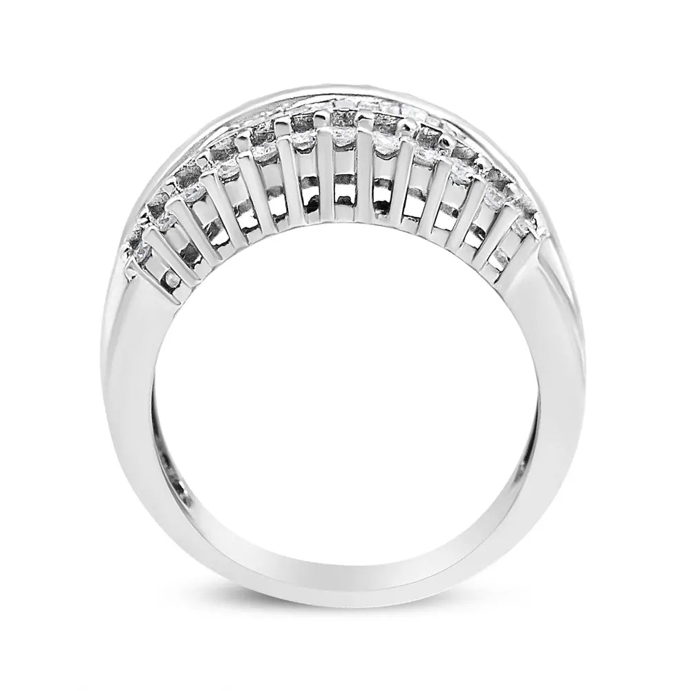14K White Gold 1.00 Cttw Round and Baguette-Cut Diamond Modern Band Ring (H-I Color, SI2-I1 Clarity) - Bijoux-NYC Direct