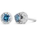 14k white gold 1.00 cttw blue and white diamond hidden halo stud earrings bijoux-nyc direct