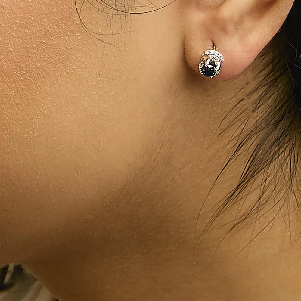 14k white gold 1.00 cttw blue and white diamond hidden halo stud earrings bijoux-nyc direct