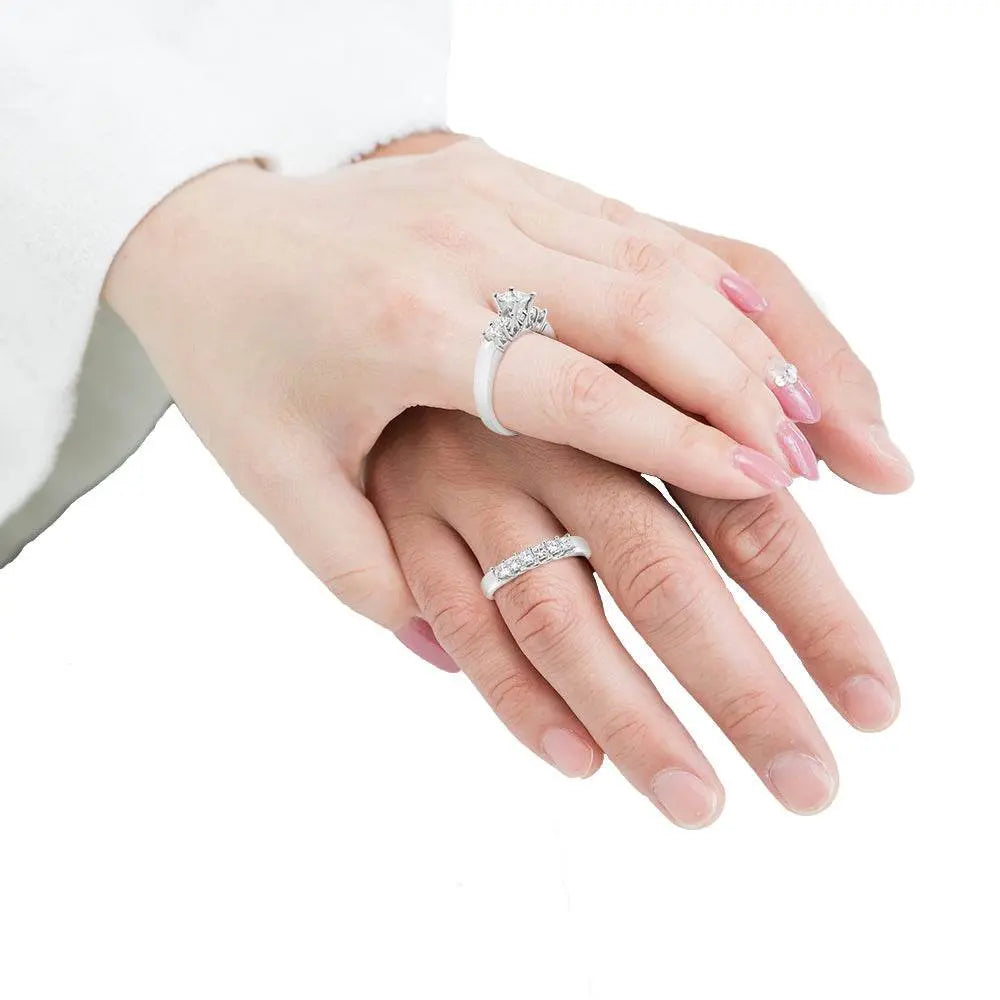 14K White Gold 1 1/2 Cttw 5 Stone Princess Diamond Engagement Wedding Ring Set (H-I Color, SI2-I1 Clarity) - Bijoux-NYC Direct