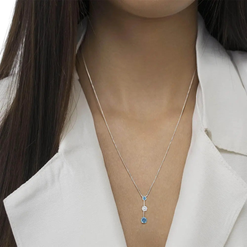 14K White Gold 1 1/2 cttw White and Treated Blue Diamond Pendant Necklace (H-I, I1-I2) - Bijoux-NYC Direct