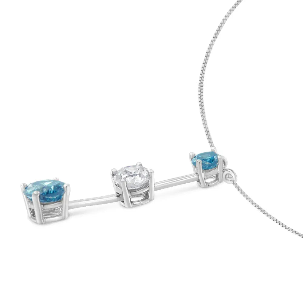 14K White Gold 1 1/2 cttw White and Treated Blue Diamond Pendant Necklace (H-I, I1-I2) - Bijoux-NYC Direct