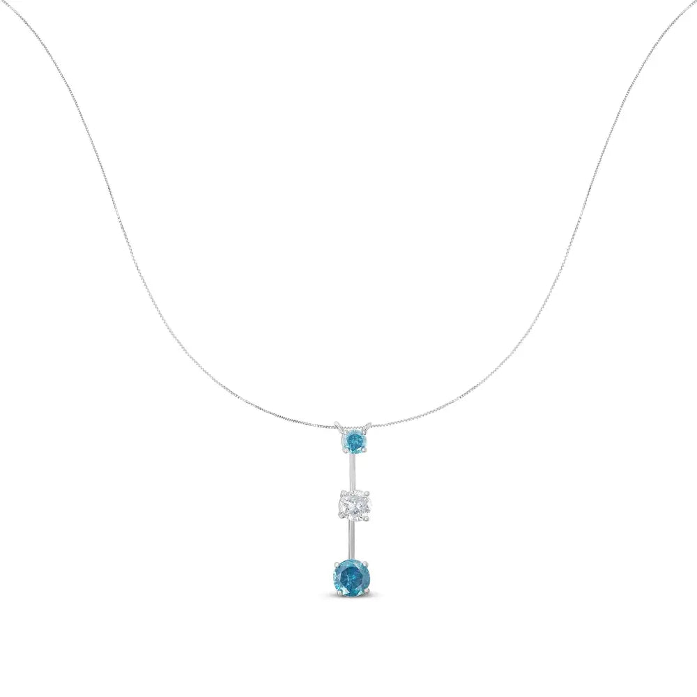 1.50 cttw blue and white diamond 14k white gold round pendant necklace bijoux-nyc direct