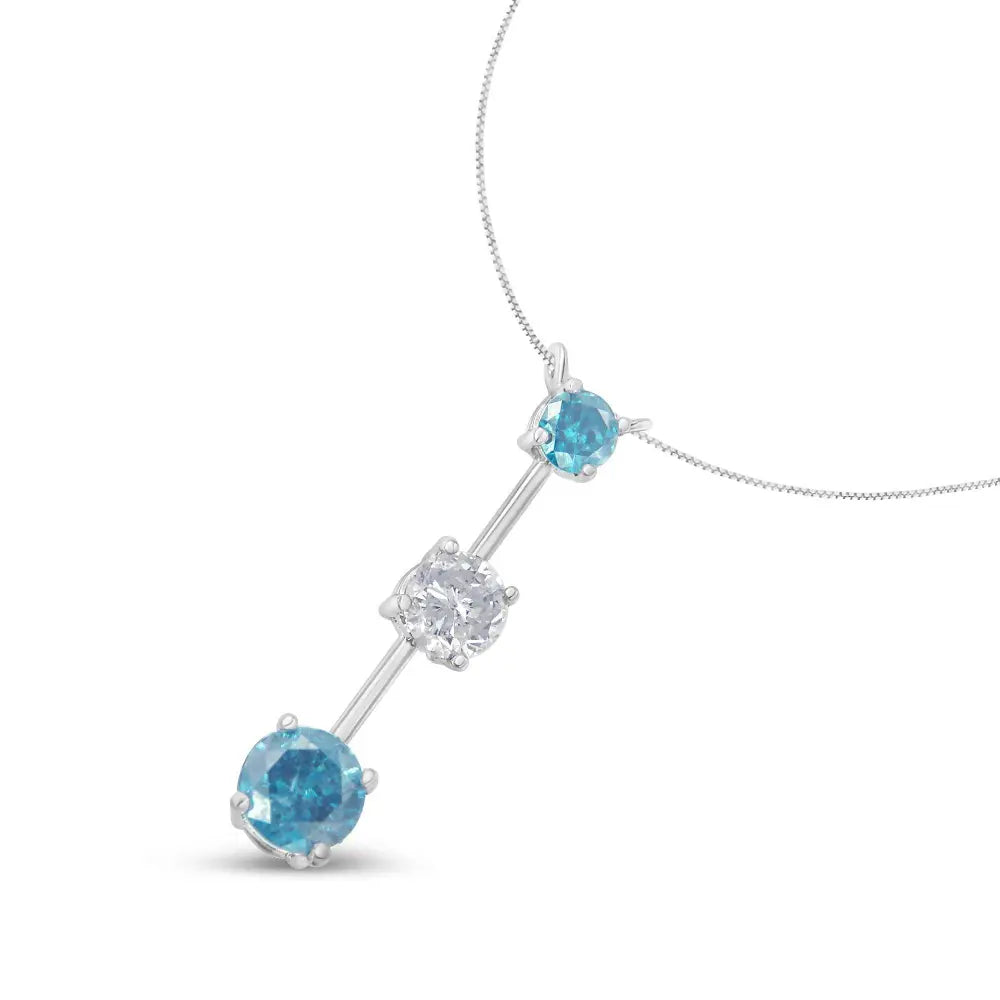 14K White Gold 1 1/2 cttw White and Treated Blue Diamond Pendant Necklace (H-I, I1-I2) - Bijoux-NYC Direct